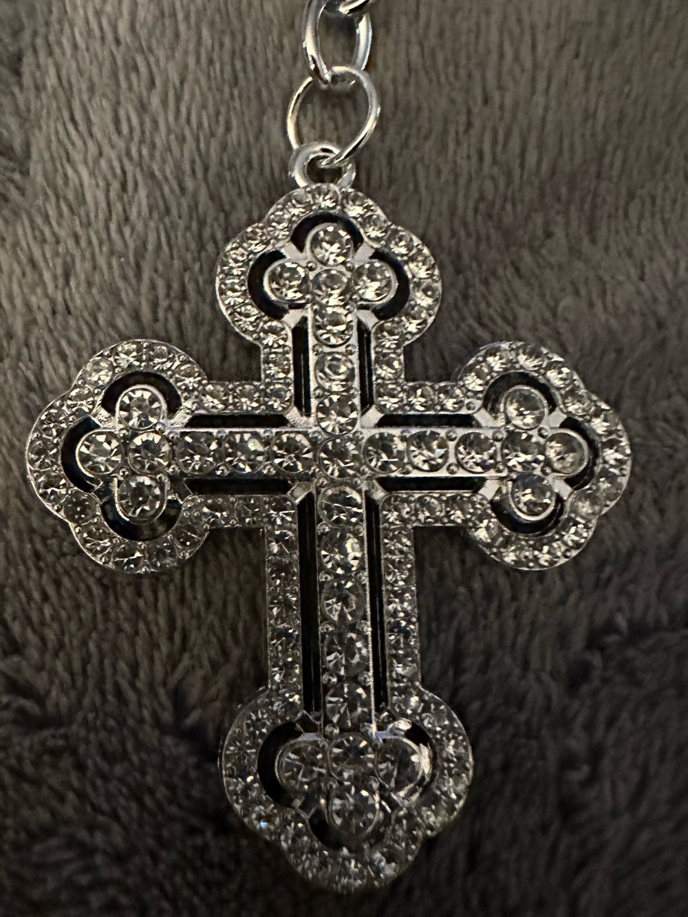 🔴 Large Silver Crystal Cross Key Chain or Purse Charm